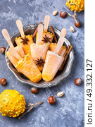 ice cream with pumpkin and nuts. autumn ice cream with pumpkin taste, cinnamon and hazelnut. Стоковое фото, агентство Ingram Publishing / Фотобанк Лори