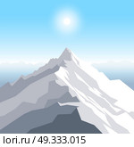 A midday sun over the mountains. Landscape with peak. Mountaineering and traveling and outdoor recreation concept. Abstract background for web, presentations or prints. Vector illustration.. A midday sun over the mountains. Landscape with peak. Mountaineering and traveling and outdoor recreation concept. Abstract background for web, presentations or prints. Vector illustration. Стоковая иллюстрация, агентство Ingram Publishing / Фотобанк Лори