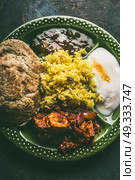 Bowl with traditional Indian foods, top view, close up. Стоковое фото, агентство Ingram Publishing / Фотобанк Лори