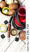 hookah shisha with kiwi. smoking hookah in Arabic style with the tobacco aroma kiwi. Стоковое фото, агентство Ingram Publishing / Фотобанк Лори