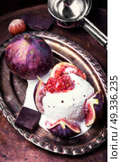 summer ice cream with figs. sundae dessert ice cream with figs in retro style. Стоковое фото, агентство Ingram Publishing / Фотобанк Лори