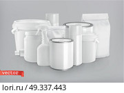 Packaging building and sanitary. White plastic, metal and paper pack. 3d realism, vector group. Стоковая иллюстрация, агентство Ingram Publishing / Фотобанк Лори