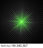 Vector green glowing lights on transparent background. Special effect light rays. Spark, star burst, flash. Spotlight flare. Illumination. Стоковая иллюстрация, агентство Ingram Publishing / Фотобанк Лори