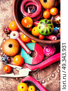 Making bijouterie of colored beads. Hobby jewelry making and beading handmade process.Colored beads.Handicraft. Стоковое фото, агентство Ingram Publishing / Фотобанк Лори