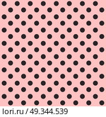 Seamless polka dot pattern. Black dots on pink background. Vector illustration. Стоковая иллюстрация, агентство Ingram Publishing / Фотобанк Лори