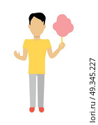 Man Character Template Vector Illustration.. Male character without face with cotton candy vector in flat design. Man template personage illustration for summer concepts, mobile app pictogram, logos, infographic. Isolated on white background. Стоковая иллюстрация, агентство Ingram Publishing / Фотобанк Лори