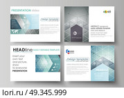 Set of business templates for presentation slides. Abstract vector layouts in flat design. Geometric background, connected line and dots. Molecular structure. Scientific, medical, technology concept.. Set of business templates for presentation slides. Easy editable abstract vector layouts in flat design. Geometric background, connected line and dots. Molecular structure. Scientific, medical, technology concept. Стоковая иллюстрация, агентство Ingram Publishing / Фотобанк Лори