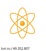 Atom core with electrons orbits vector in flat style design. Nuclear power.  Illustration for scientific and educational concepts. Quantum physics. Microscopic particle. Isolated on white background. Atom Vector Illustration in Flat Style Design. Atom Vector Illustration in Flat Style Design. Стоковая иллюстрация, агентство Ingram Publishing / Фотобанк Лори