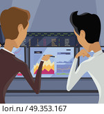 Modern Online Trading Technology Illustration.. Modern online trading on stock exchange concept. Flat style design Monitoring of value indexes. Online trading technology. Brokerage trading on the web vector. Flat style design. Businessman at work. Стоковая иллюстрация, агентство Ingram Publishing / Фотобанк Лори