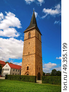 St Petri Kirche tower Nordhausen Harz Germany. St Petri Kirche church tower in Nordhausen at Harz Thuringia of Germany. Стоковое фото, агентство Ingram Publishing / Фотобанк Лори