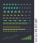 Set of Military Armament Vector Silhouettes. Military armament and troops color silhouettes. Army aircraft, tanks, apc, helicopter, rockets, soldiers and paratrooper vector illustrations isolated on dark background. For warfare concepts design. Set of Military Armament Vector Silhouettes. Стоковая иллюстрация, агентство Ingram Publishing / Фотобанк Лори