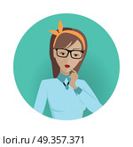 Userpic of a Business Lady. Woman at Work Icon. Userpic of a business lady. Woman at work icon symbol sign. Different female faces in circles. Girls user pics set. Avatar collection. Flat style. Part of series of daily routine of the week. Vector. Стоковая иллюстрация, агентство Ingram Publishing / Фотобанк Лори