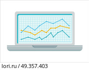 Laptop with Diagram on Screen. Laptop with diagram on screen. Laptop flat icon. Laptop with infographics. Concept of online business, commerce, statistics, information. Isolated object on white background. Vector illustration. Стоковое фото, агентство Ingram Publishing / Фотобанк Лори