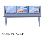 Stock Exchange Index Monitoring Concept Vector. Monitoring stock exchange indexes vector. Flat style design. Online training instruments concept. Financial indexes in real time illustration. Broker workspase with exchange rates and graphs. Стоковая иллюстрация, агентство Ingram Publishing / Фотобанк Лори