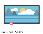 LCD TV with Nature Landscape on Screen. Television monitor with nature landscape on screen. LCD TV monitor. LCD TV screen. Smart TV Mock-up, Vector TV screen, LED TV. Isolated object on white background. Vector illustration. Стоковое фото, агентство Ingram Publishing / Фотобанк Лори