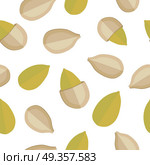 Pumpkin seeds seamless pattern vector in flat design. Traditional snack. Healthy food. Ornament for wallpapers, polygraphy, textiles, web page design, surface textures. Isolated on white background.. Pumpkin Seeds Seamless Pattern Vector in Flat Design.. Pumpkin Seeds Seamless Pattern Vector in Flat Design. Стоковая иллюстрация, агентство Ingram Publishing / Фотобанк Лори