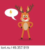 Deer Angry with Thunderstorm in a Speech Bubble.. Deer angry with thunderstorm in a speech bubble. Reindeer in a bad mood in flat style design. Cartoon character crossed with somebody. Spiteful mammal character isolated on white. Vector illustration. Стоковая иллюстрация, агентство Ingram Publishing / Фотобанк Лори