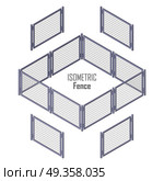 Isometric Fence in Light Colors Isolated on White.. Isometric fence in light colors isolated on white. No solid fence. Iron gate open and close from middle. Fence with columns. Metal, wrought iron, lattice gates and fences for yard. Flat style. Vector. Стоковая иллюстрация, агентство Ingram Publishing / Фотобанк Лори