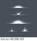 Set of Bright Lights on Transparency. Glow Flash. Set of bright lights on transparency. Glow flash fireworks illuminated sparkle. Glow light special effects. Shine explosion spark, flare effect, twinkling rays. Starburst. Vector illustration. Стоковая иллюстрация, агентство Ingram Publishing / Фотобанк Лори