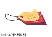 Sale tags vector illustration. Flat style. Triangular bright stickers with twenty five percent discount. For store goods sales advertising. Product label design. Black friday. On white background. Sale Tags Vector Illustration in Flat Design. Sale Tags Vector Illustration in Flat Design. Стоковая иллюстрация, агентство Ingram Publishing / Фотобанк Лори