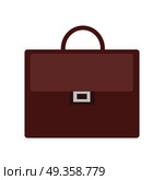 Brown Briefcase Icon. Brown briefcase icon in flat. Leather briefcase with handle and clasps. Businessman accessory. Business design element. Isolated vector illustration on white background. Стоковая иллюстрация, агентство Ingram Publishing / Фотобанк Лори