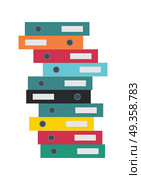 Stack of Folders Isolated. Business Document Cases. Stack of folders isolated on white. Large number of business documents. Colorful document cases. Paper work, office routine, bureaucracy concept. Flat design. Data, mailing, management services. Стоковая иллюстрация, агентство Ingram Publishing / Фотобанк Лори