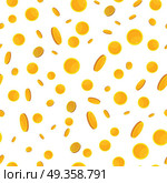 Seamless Pattern with Golden Coins Falling Down.. Seamless pattern with golden coins falling down. Cartoon style. Golden money. Business success, bank credits, deposit, investment, saving, fortune concepts. Modern flat design. Vector illustration. Стоковая иллюстрация, агентство Ingram Publishing / Фотобанк Лори