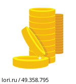 Golden Coins in a Stack in Cartoon Style.. Golden coins in a stack in cartoon style. Golden money. Business success, bank credits, deposit, investment, saving, fortune concepts. Modern flat design. Golden money stack. Vector illustration. Стоковая иллюстрация, агентство Ingram Publishing / Фотобанк Лори