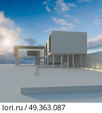 Functionalism style cottage 3d rendering. Functionalism style cottage. Building design and 3d rendering model my own. Functionalism style cottage 3d rendering. Стоковое фото, агентство Ingram Publishing / Фотобанк Лори