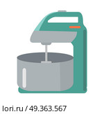 Mixer with Bowl in Flat Style. Household Appliance. Mixer with bowl in flat style isolated. Household appliances sale. Kitchen utensil used a gear-driven mechanism to rotate set of beaters in bowl with food. Tirring, whisking or beating. Vector. Стоковая иллюстрация, агентство Ingram Publishing / Фотобанк Лори