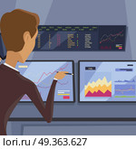 Modern Online Trading Technology Illustration.. Modern online trading on stock exchange concept. Flat style design Monitoring of value indexes. Online trading technology. Brokerage trading on the web vector. Flat style design. Businessman at work. Стоковая иллюстрация, агентство Ingram Publishing / Фотобанк Лори