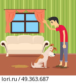 Choleric Temperament Type Boy Shouting on Pet. Choleric temperament type boy shouting on pet. Angry boy punishing his dog. Quarrel. People personality reactions and problems. Master in bad mood scream on puppy. Vector illustration in flat style. Стоковая иллюстрация, агентство Ingram Publishing / Фотобанк Лори