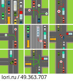 Set of Situations on Road. Traffic Laws Govern. Set of situations on road. Traffic laws govern traffic and regulate vehicles. Rules of road. Car breaks traffic rules. Overtaking is forbidden or permitted. Breakdown of traffic organization. Vector. Стоковая иллюстрация, агентство Ingram Publishing / Фотобанк Лори