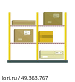Shelf with Cartoon Box. Shelf with cartoon box. Box and cartoon, shelving and carton box, paper box, racks with boxes, cartoon frame, warehouse storage with box, cardboard container, cargo cartoon box illustration in flat. Стоковая иллюстрация, агентство Ingram Publishing / Фотобанк Лори