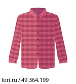 Checkered red shirt with long sleeve icon. Man s everyday clothing, classic country style vector illustration isolated on white background. For clothing store ad, wear concept, app button, web design. Checkered Red Shirt Flat Style Vector Illustration. Checkered Red Shirt Flat Style Vector Illustration. Стоковая иллюстрация, агентство Ingram Publishing / Фотобанк Лори