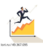 Business success vector concept. Flat design. Career progression and economical competition. Male character in business clothing running on graph. Progress indicators and earnings growth illustration. . Business Success Vector Concept in Flat Design,. Business Success Vector Concept in Flat Design, Стоковая иллюстрация, агентство Ingram Publishing / Фотобанк Лори