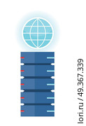 Internet server vector concept in flat design. Computer system for saving and transferring information in network. Data centre with globe sign.  Illustration for hosting companies, clous services ad. Internet Server Vector Concept in Flat Design. Internet Server Vector Concept in Flat Design. Стоковая иллюстрация, агентство Ingram Publishing / Фотобанк Лори