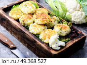 Vegan vegetable cutlet. Healthy fried vegetable rissole with cabbage.Vegetarian rissole. Стоковое фото, агентство Ingram Publishing / Фотобанк Лори