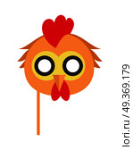 Cock Bird Carnival Mask. Rooster Chicken Hen Fowl.. Cock bird carnival mask vector illustration in flat style. Rooster chicken hen fowl. Funny childish masquerade mask isolated on white. New Year masque for festivals, holiday dress code for kids. Стоковая иллюстрация, агентство Ingram Publishing / Фотобанк Лори