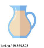 Glass jug with milk. Milk container. Farm food. Milk icon. Retail store element. Simple drawing in flat style. Isolated vector illustration on white background.. Glass Jug with Milk Isolated on White Background. Стоковая иллюстрация, агентство Ingram Publishing / Фотобанк Лори