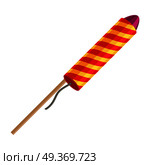 Rocket pyrotechnic firework made out of paper tube packed with gunpowder, propels itself into air in order to fly. Vector in cartoon style red exploding rocket with golden stars isolated on white. Rocket Pyrotechnic Firework Made out of Paper Tube. Стоковая иллюстрация, агентство Ingram Publishing / Фотобанк Лори