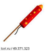 Rocket pyrotechnic firework made out of paper tube packed with gunpowder, propels itself into air in order to fly. Vector in cartoon style red exploding rocket with golden stars isolated on white. Rocket Pyrotechnic Firework Made out of Paper Tube. Стоковая иллюстрация, агентство Ingram Publishing / Фотобанк Лори