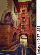 Mora de Rubielos village in Teruel Spain located on Gudar Javalambre Sierra. Стоковое фото, агентство Ingram Publishing / Фотобанк Лори