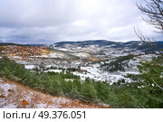 Virgen de la Vega snow village view from San Rafael Peak in Teruel of Spain. Стоковое фото, агентство Ingram Publishing / Фотобанк Лори