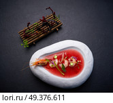 Mediterranean gazpacho tomato soup with seafood and codium salad. Стоковое фото, агентство Ingram Publishing / Фотобанк Лори