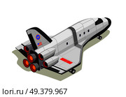 Astronauts space planet exploration isometric composition with isolated interstellar space ship on exhaust thrust with shadows vector illustration. Space Shuttle Isometric Composition. Стоковая иллюстрация, агентство Ingram Publishing / Фотобанк Лори