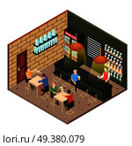 Isometric original beer shop interior and merry visitors clanging mugs 3d vector illustration. Isometric Beer Shop. Стоковая иллюстрация, агентство Ingram Publishing / Фотобанк Лори
