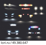 Car lights realistic transparent set of five isolated images with special vehicles silhouettes and headlamp lights vector illustration. Car Lights Transparent Set. Стоковая иллюстрация, агентство Ingram Publishing / Фотобанк Лори