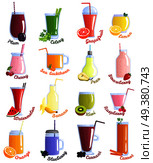 Colored and isolated smoothie cocktails icon set with different flavors plum cherry lemon watermelon orange banana kiwi raspberry blueberry and others vector illustration. Smoothie Cocktails Icon Set. Стоковая иллюстрация, агентство Ingram Publishing / Фотобанк Лори
