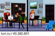 Office of lawyers orthogonal compositions with advocate on workplace with client, secretary in reception isolated vector illustration. Office Of Lawyers Orthogonal Compositions. Стоковая иллюстрация, агентство Ingram Publishing / Фотобанк Лори